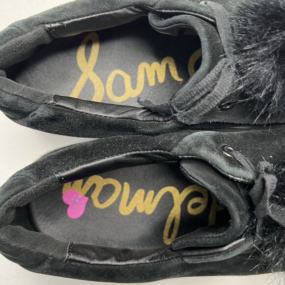 Sam Edelman Size 10 Shoes Leya Black Velvet Faux Fur Pom Pom Slip-On Women's - Picture 8 of 11